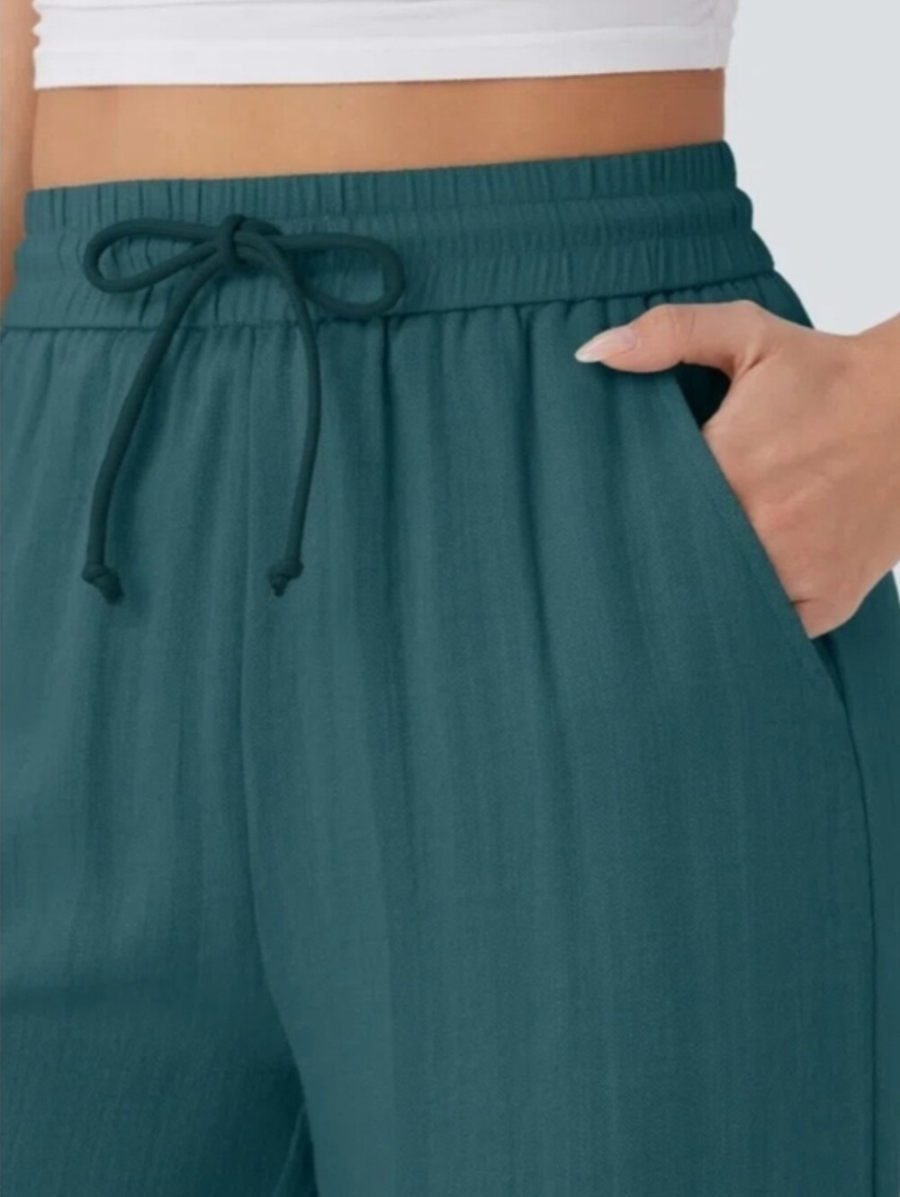 Halara High Waisted Wide Leg Casual Linen-Feel Pants Small Teal NWT Pockets - Picture 3 of 6